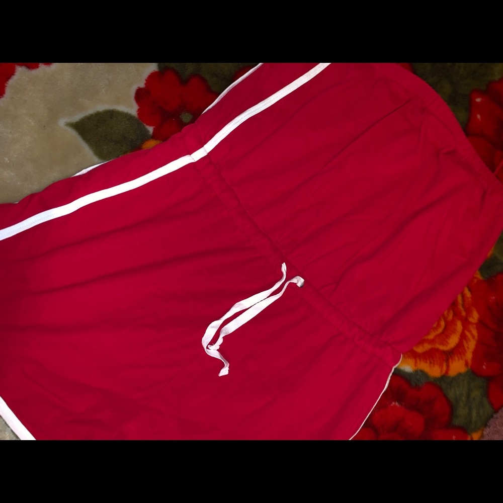 Strapless red and white romper